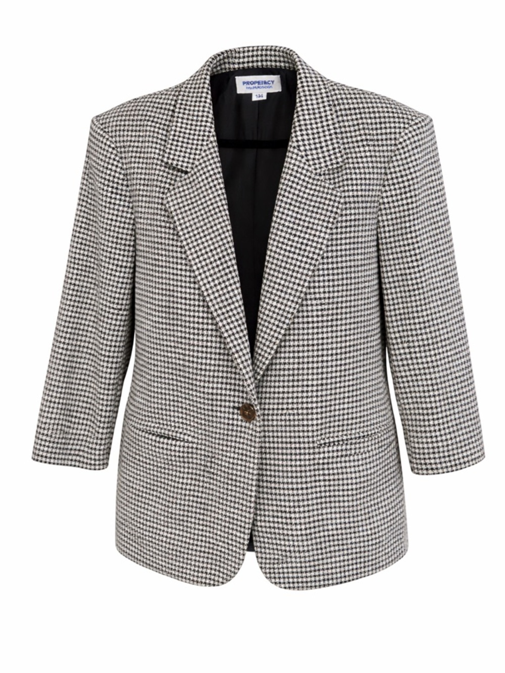 Prophesy Petite by Sag Harbor Houndstooth Blazer Size 14 Petite Black Ivory Wool - Picture 1 of 7